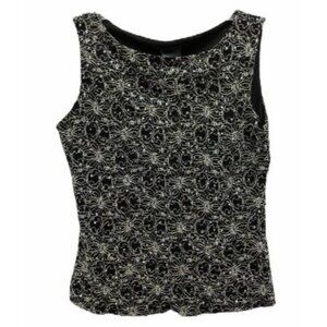J.T.B. sequence black ivory floral tank top shirt embellished faded tag READ